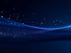 есть синий фон с волной света и звездами