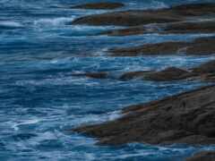 арафы на скалах в океане с разбивающимися волнами