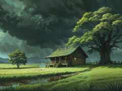 покраска кабины в поле с деревом и ручьем