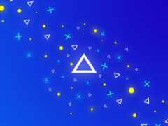 на синем фоне много треугольников и треугольников