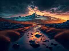 близость потока воды вблизи горы