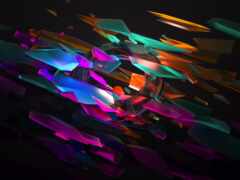 ярко окрашенные стрелы летят в воздухе в темной комнате