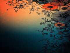 есть изображение цветочного фона с синим и оранжевым фоном