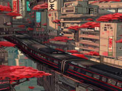 в городе есть поезд, который идет по рельсам