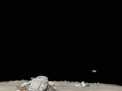 астронавт на луне с телескопом на заднем плане