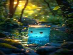 есть синяя банка с лицом в воде