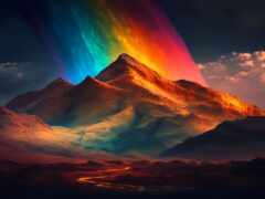 горы с радугой в небе и радугой в небе