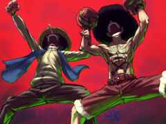 персонажи аниме прыгают в воздухе с поднятыми руками