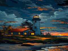 картина маяка ночью с полной луной в небе