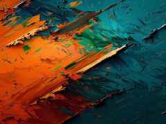 завершение картины оранжевой и синей краски