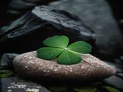 есть маленький зеленый лист, сидящий на скале