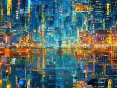 картина мужчины, стоящего ночью на городской улице