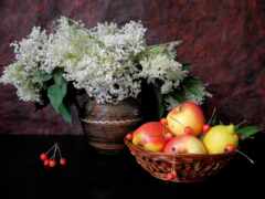 ваза, цветы, плод