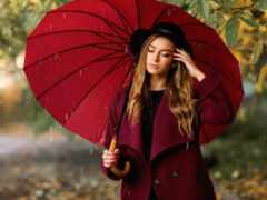 зонтик, девушка, дождь