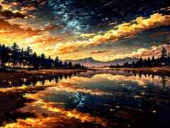 картина озера с горой на заднем плане