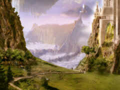 на холме есть замок с мостом в середине