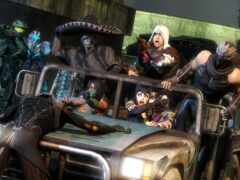 много людей в костюмах катаются на грузовике