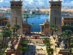 женский вид на город с рекой и мостом