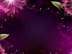 фиолетовые цветы с зелеными листьями и искрами на темном фоне