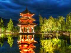 китаянка, пагода, озеро