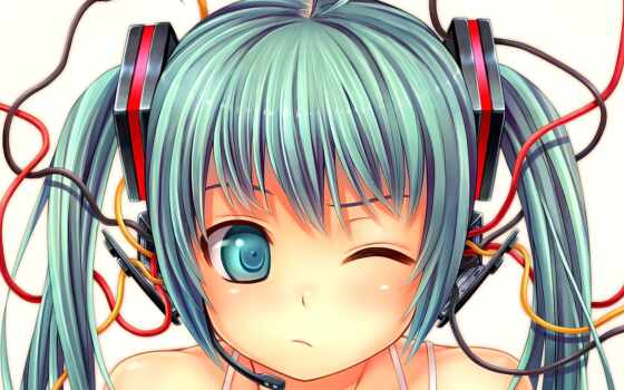 Blue haired anime girl with headphones