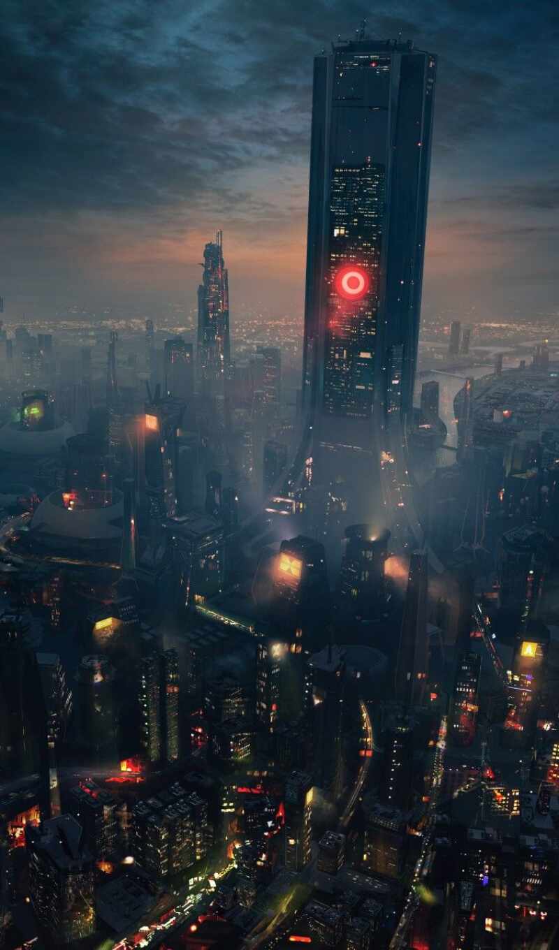 art, фантастика, город, ночь, cityscape, architecture, dark, science, cyberpunk, futuristic