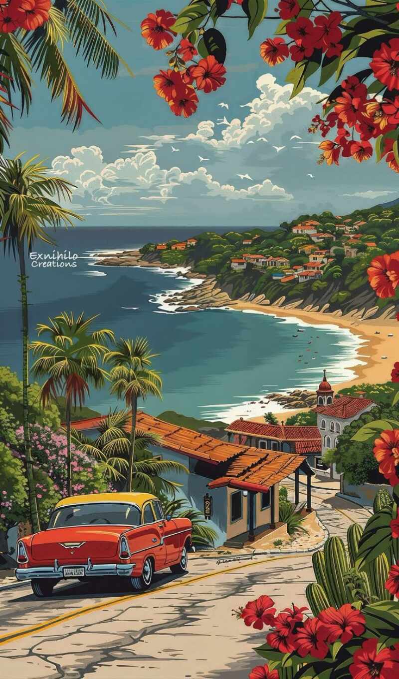road, painting, car, there, side, parked