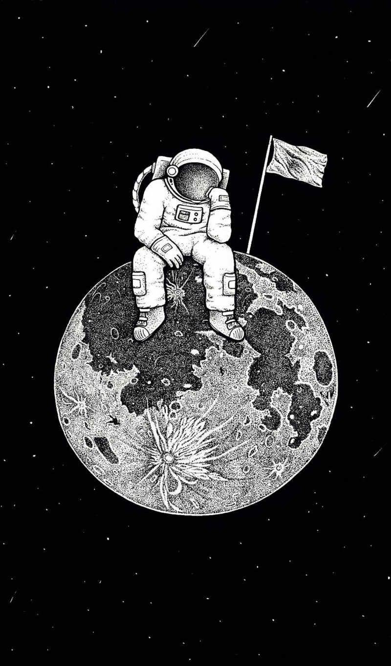 art, moon, drawn, astronaut