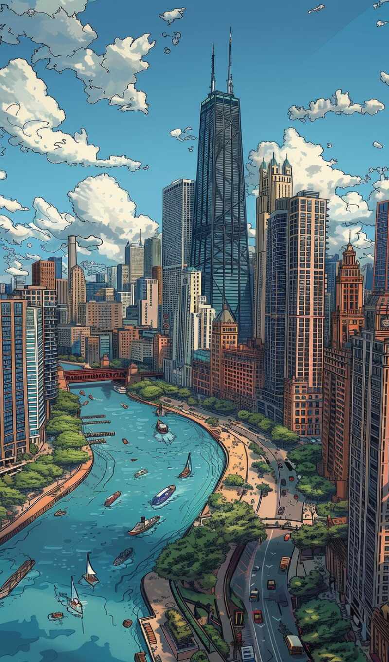 city, river, a boat