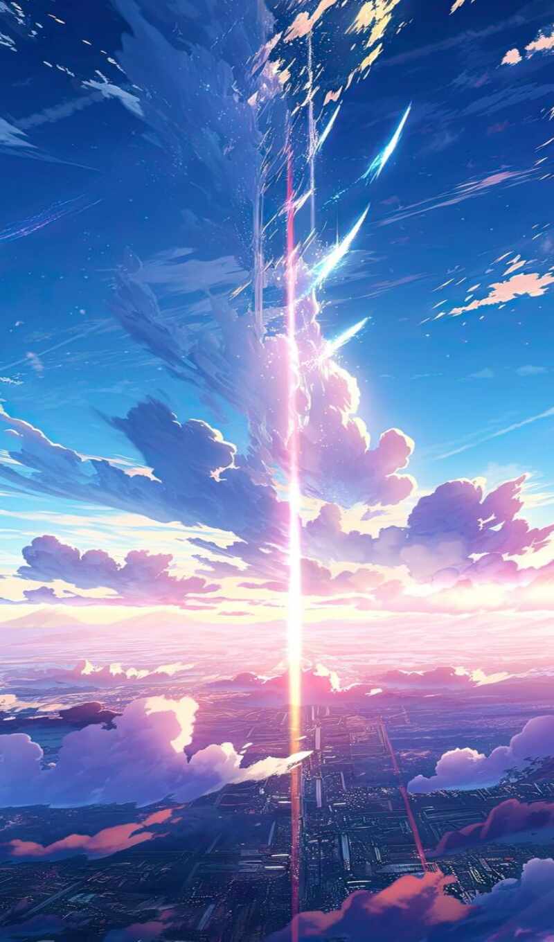 anime, lightning, scenery