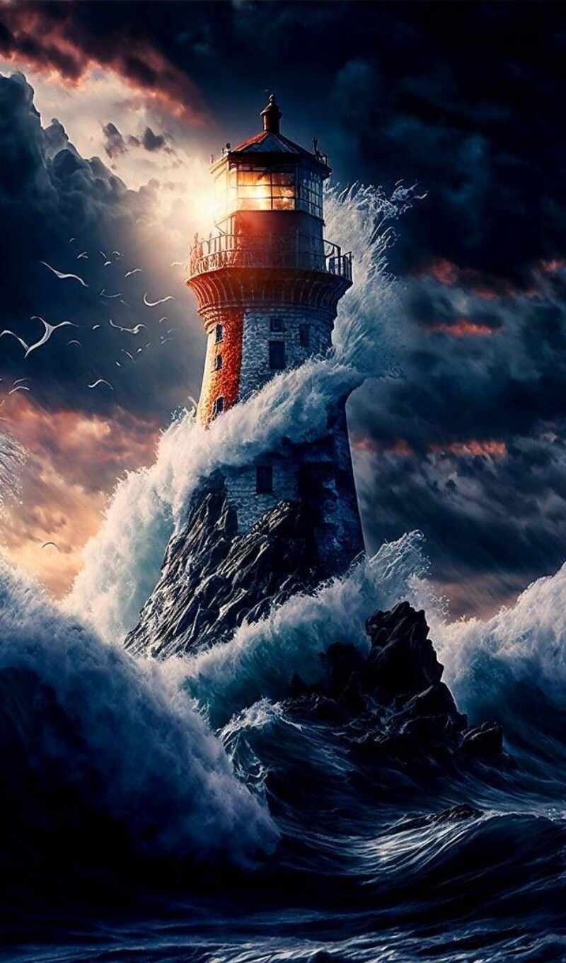 буря, lighthouse, ветер, облако, ocean, брызги, хит, волна, плакат, adobe, эпический