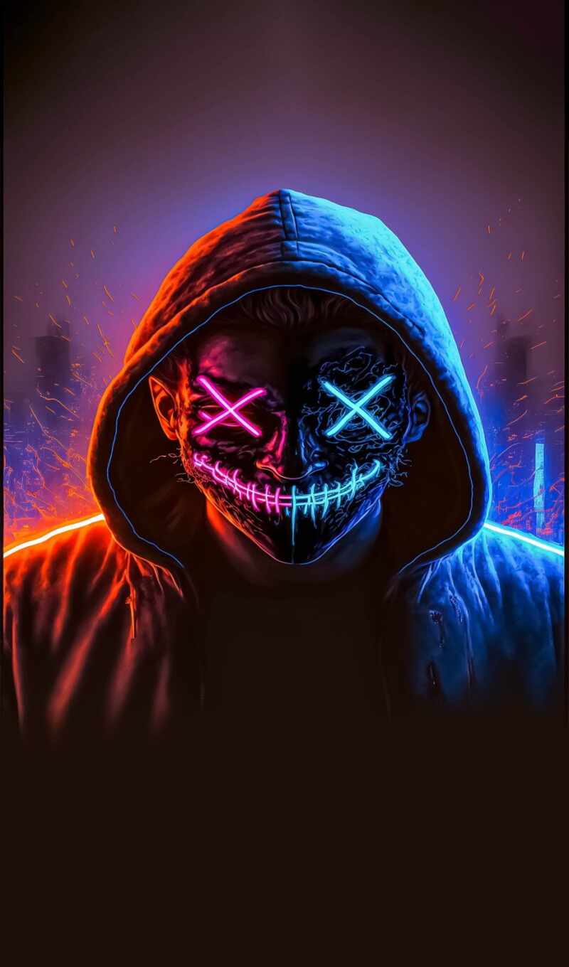 парень, маска, neon, hoodie