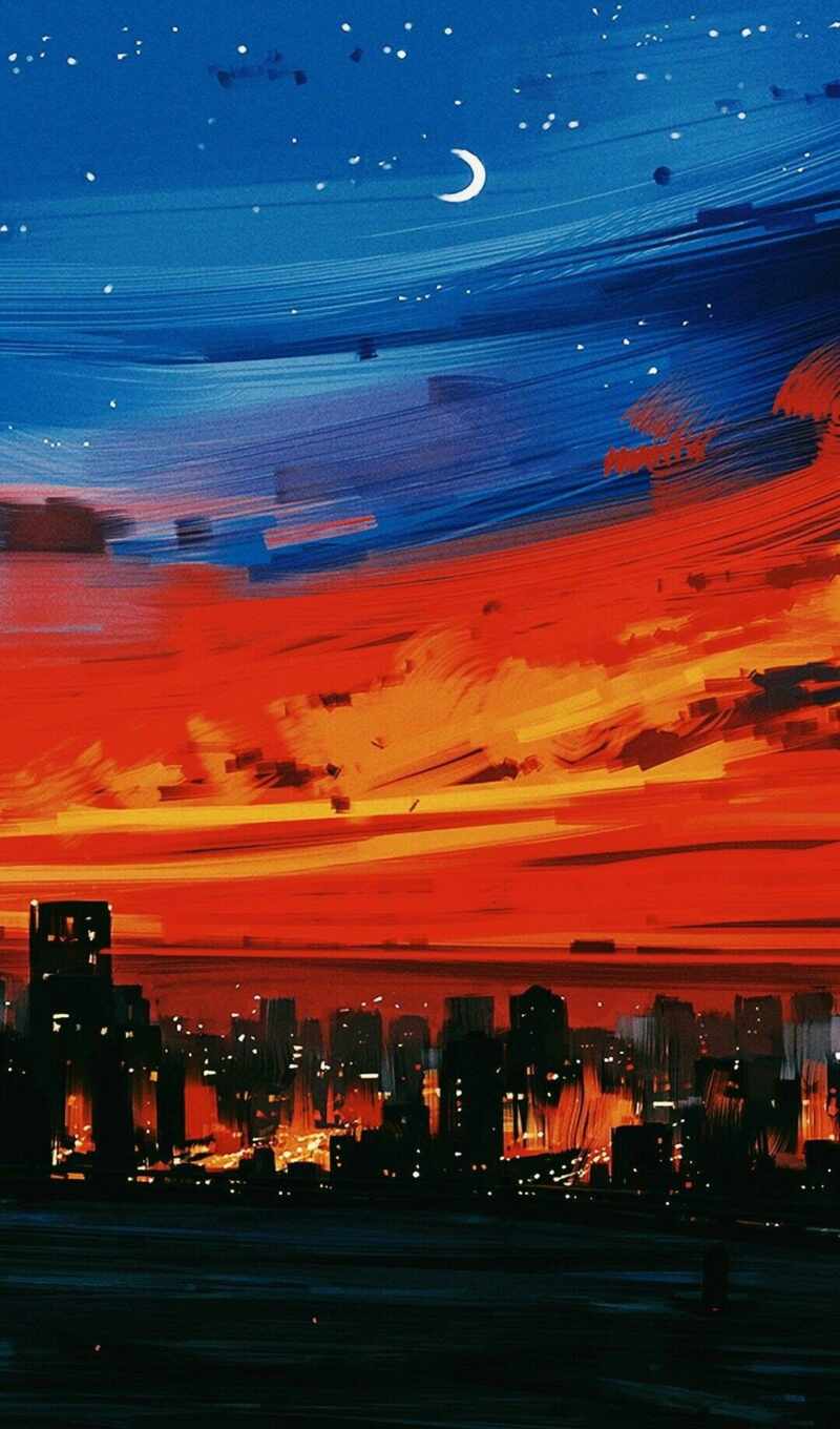 sky, blue, city, evening, red, cloud, twilight, orange, after-treatment, urban landscape