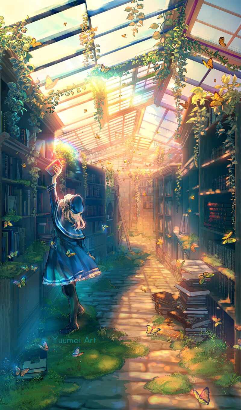 book, just, anime, library, zerohan