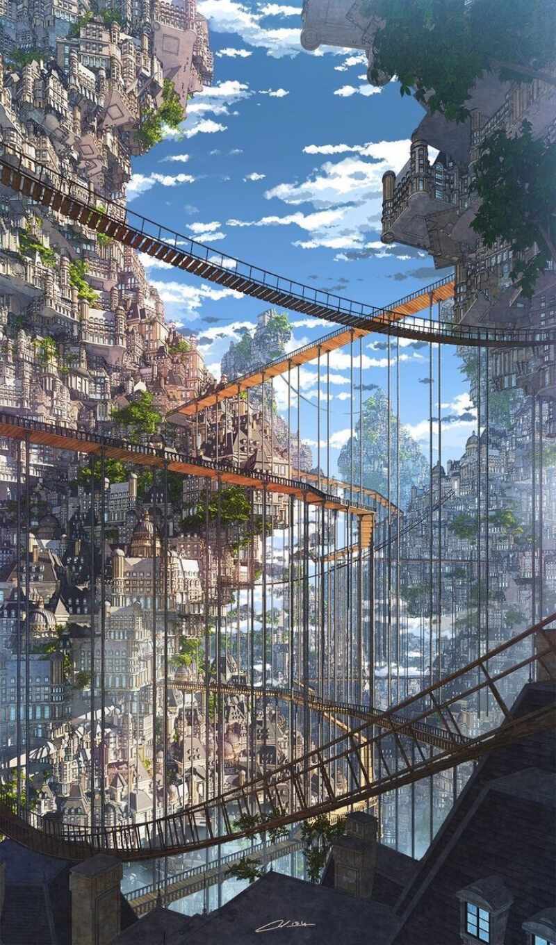 anime, мост, wooden