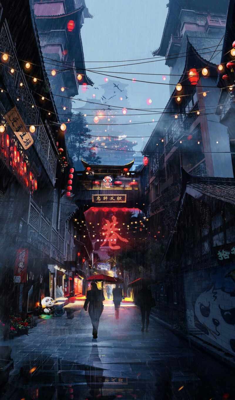 art, city, architecture, panda, chengdu, lantern, chinese woman