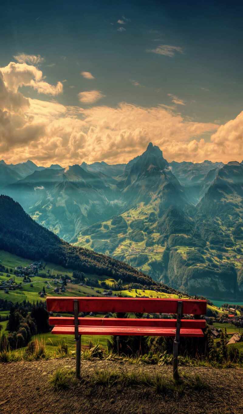 nature, red, mountain, cloud, tapety, bench, teacher, mountains, clouds