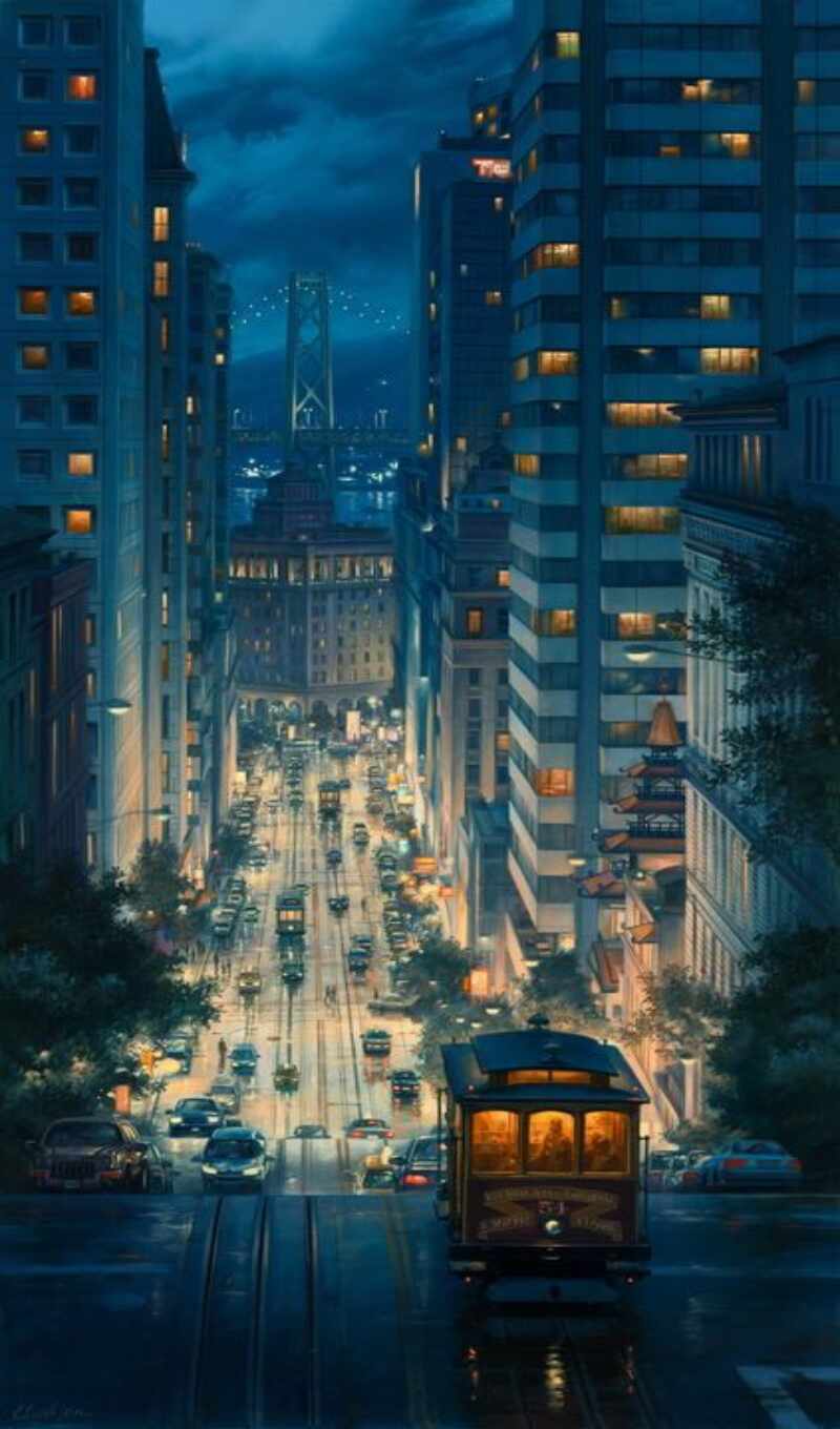 paint, anime, city, night
