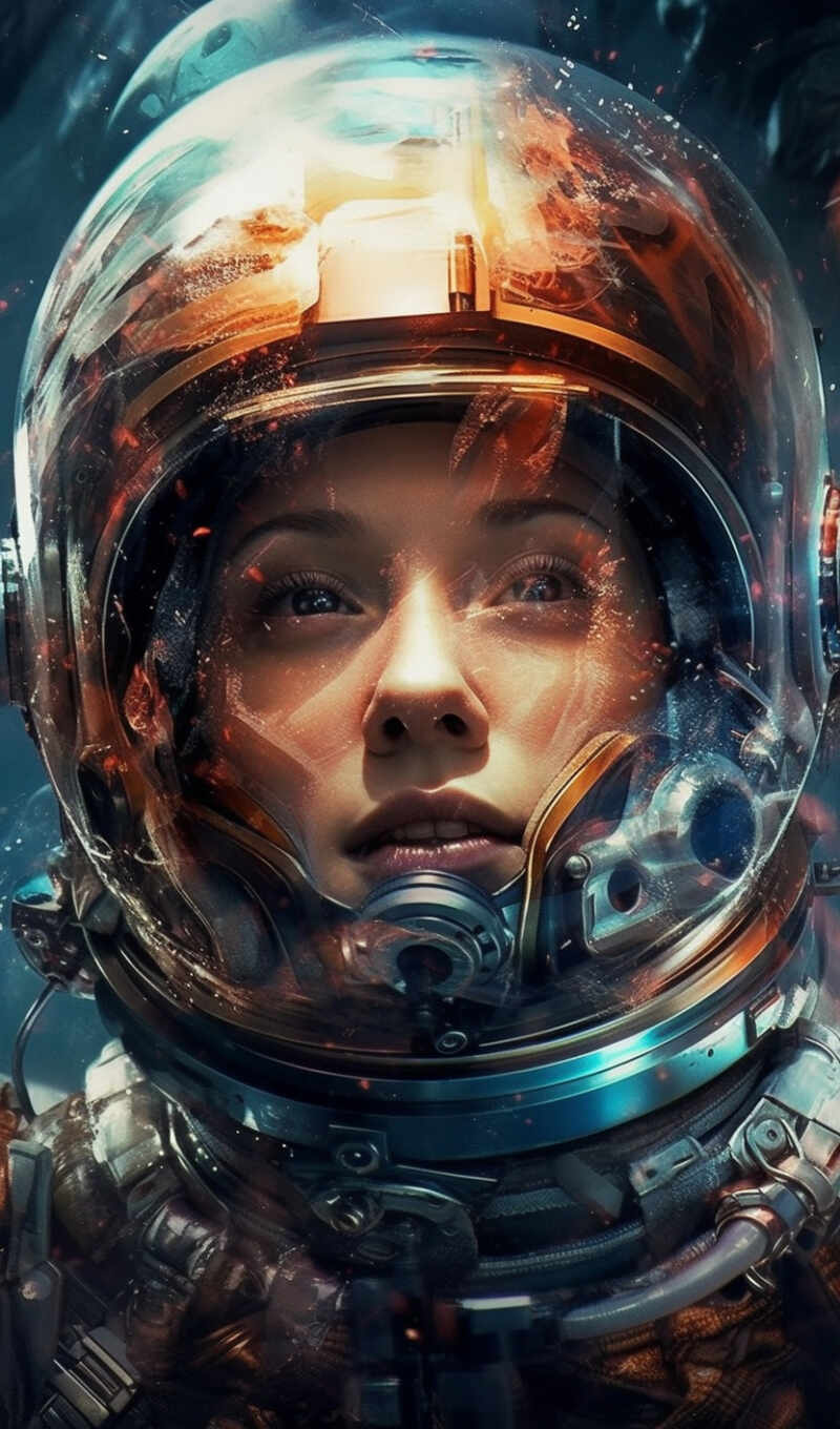 женщина, космос, portrait, огонь, she, масть, premium, ай, астронавт, шлем, воображение