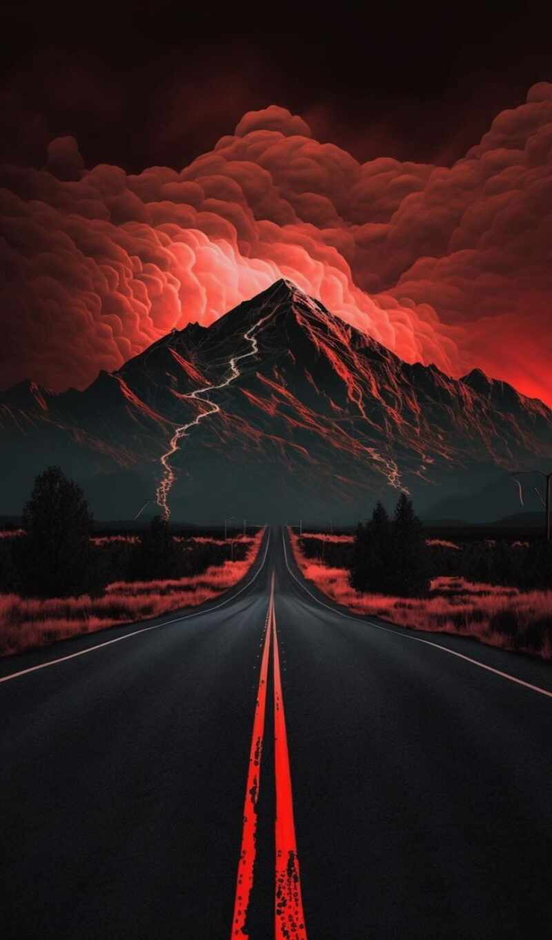 небо, фото, art, red, закат, гора, дорога, premium, illustration, ай, генерировать