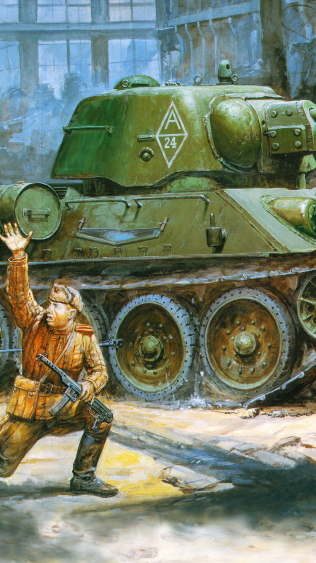 Танк т-34 с солдатами