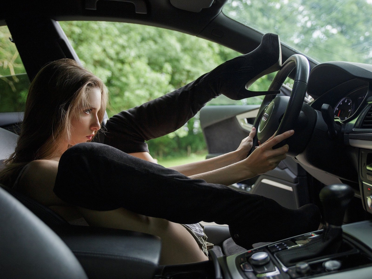 Girl Revving Car