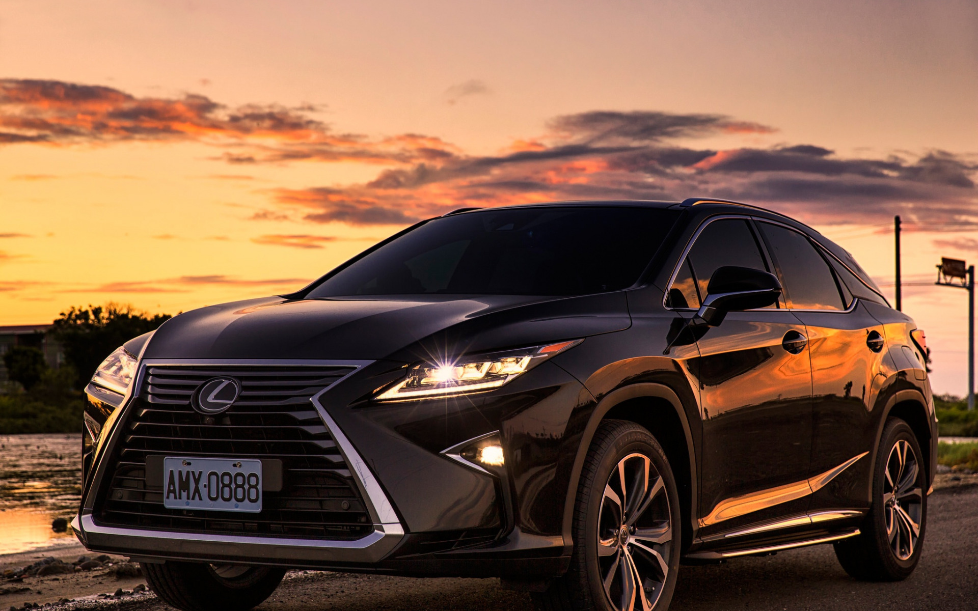 lexus, закат, машина