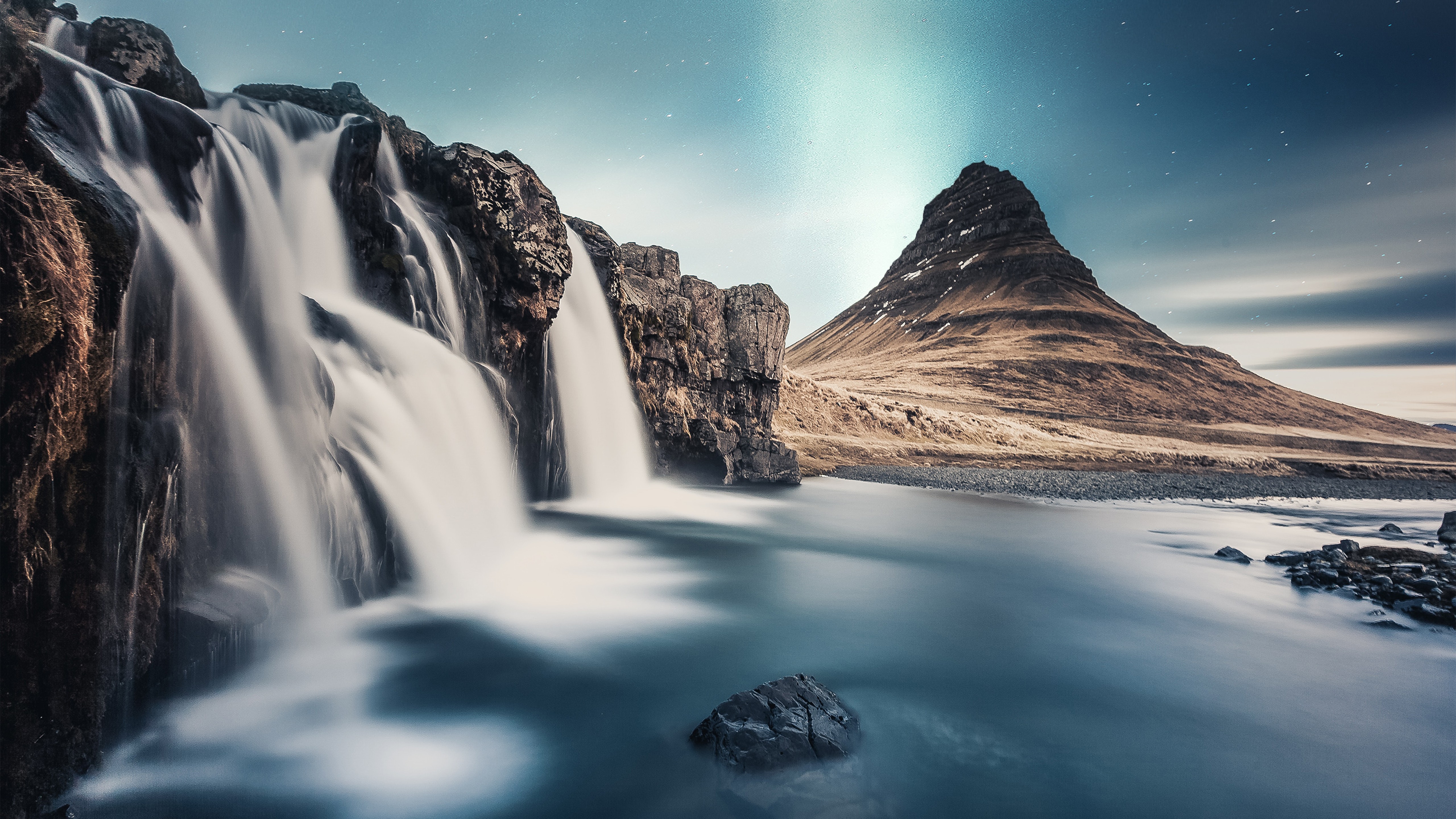 водопад, гора, река