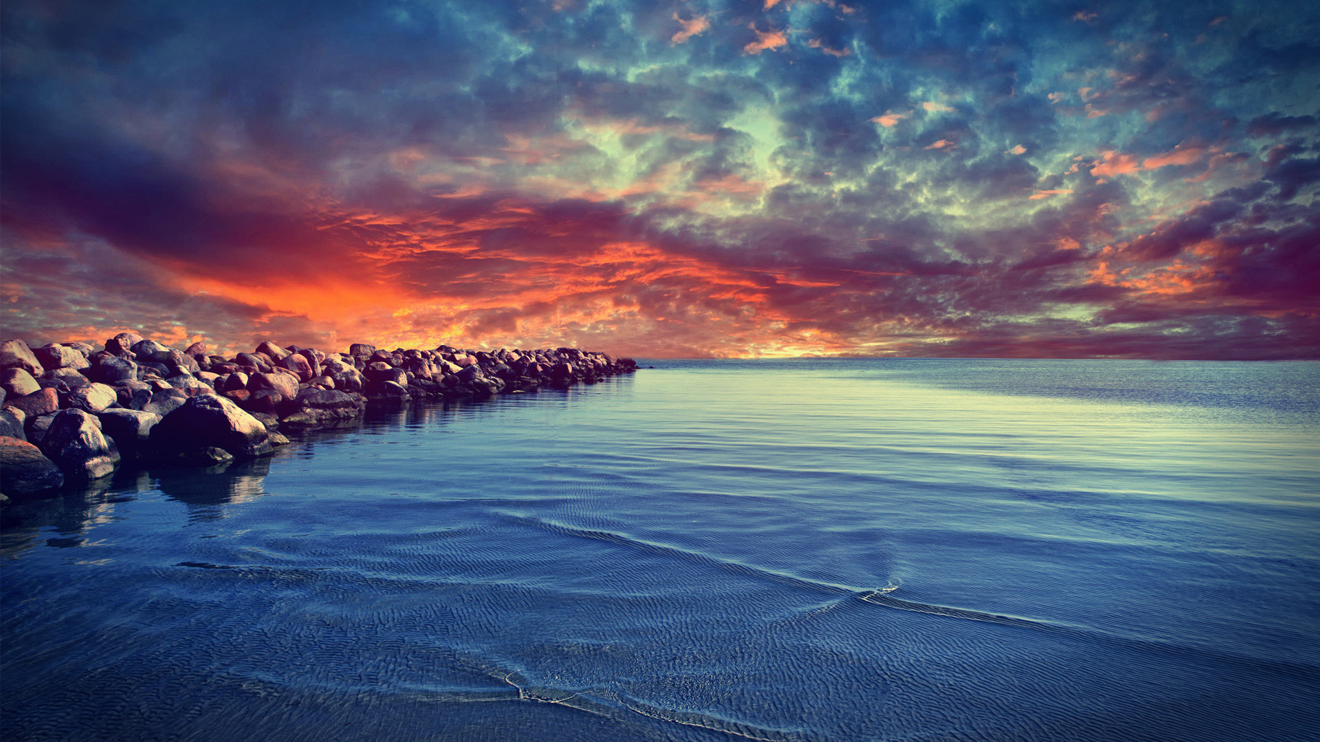 море, закат, природа