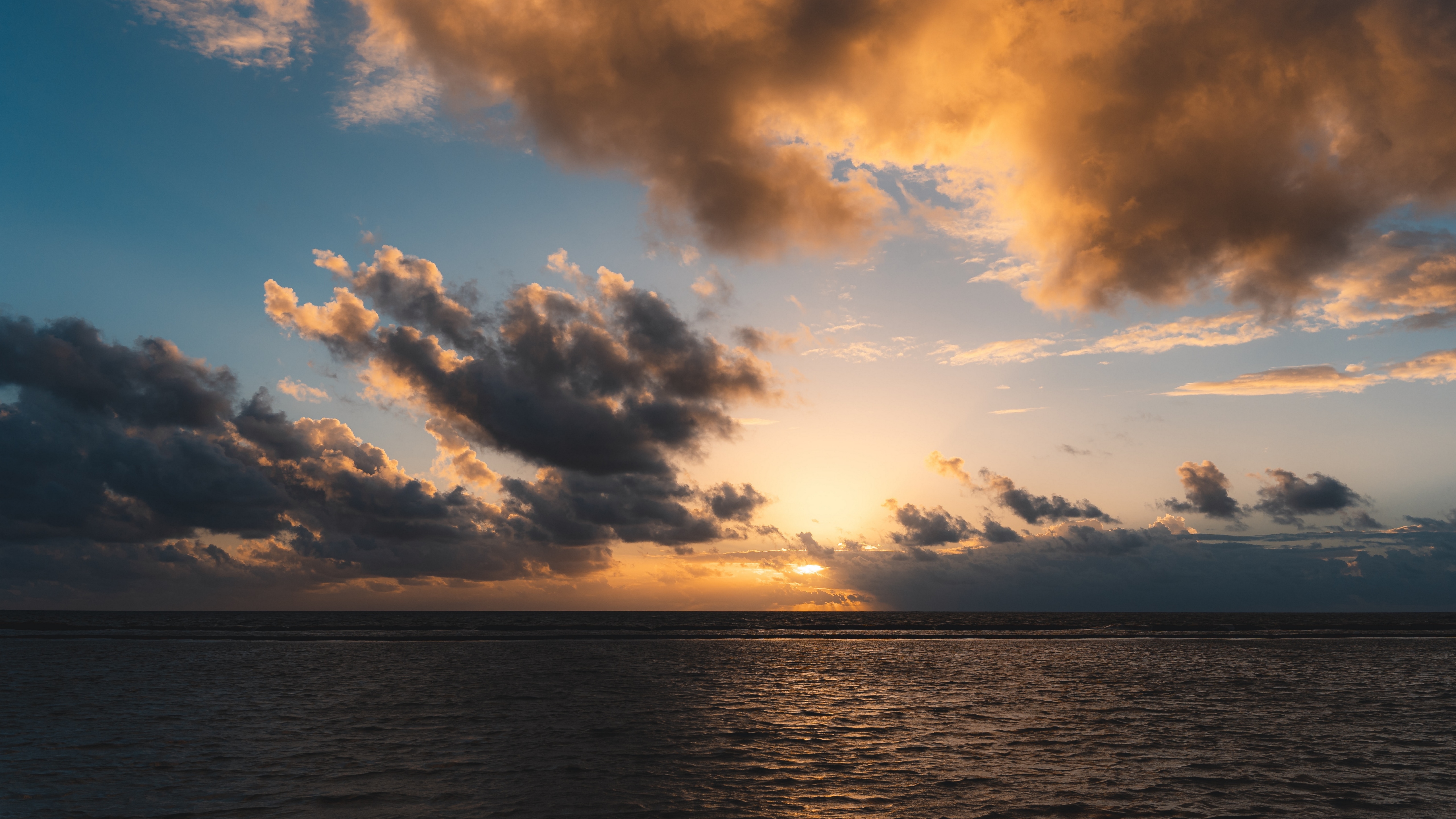 закат, небо, море