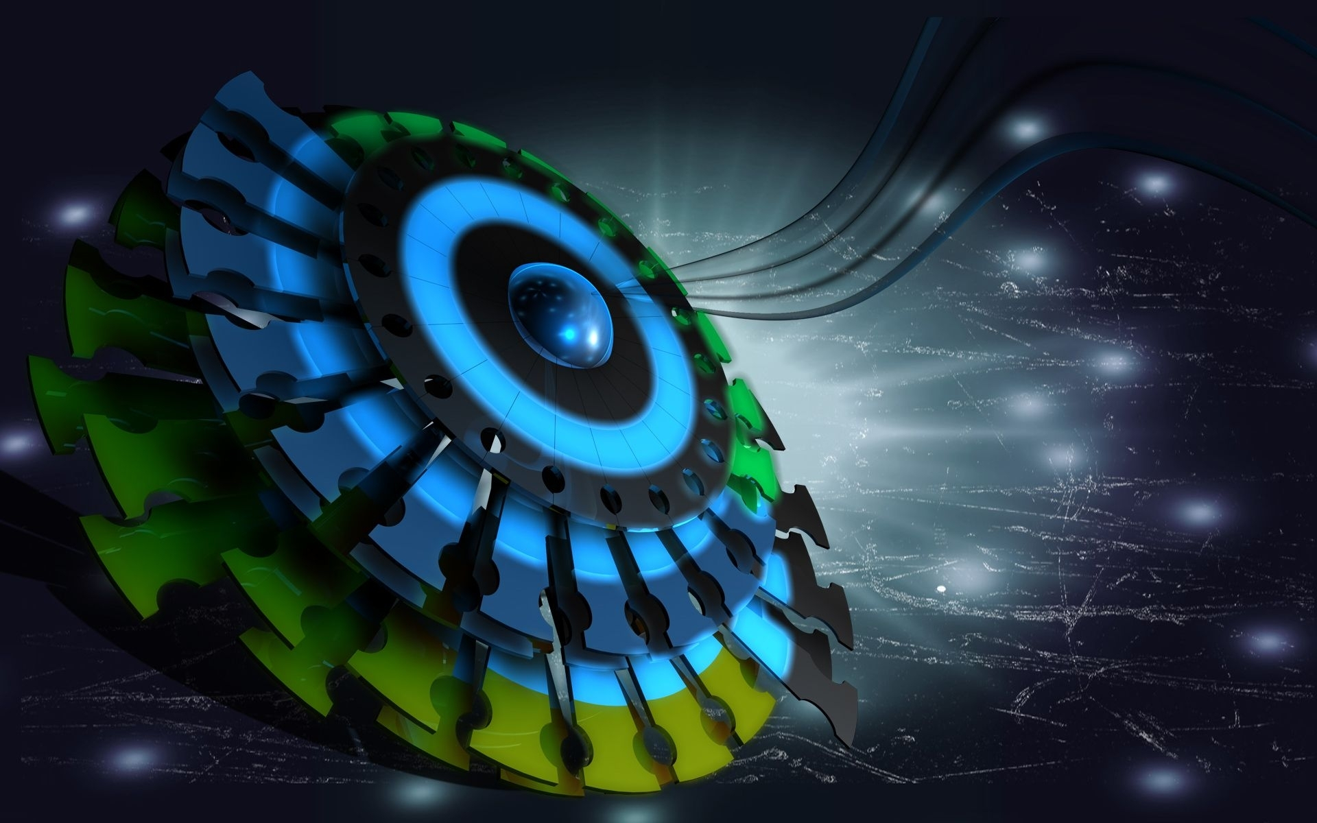 есть синий и зеленый объект с черным фоном