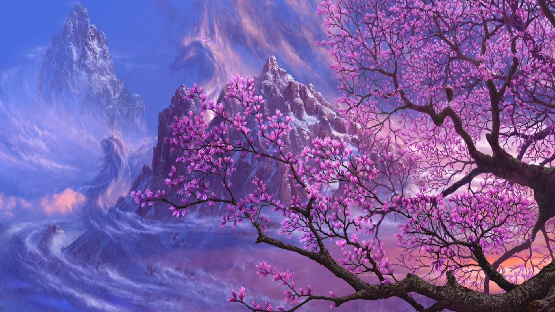гора деревья цветение без смс