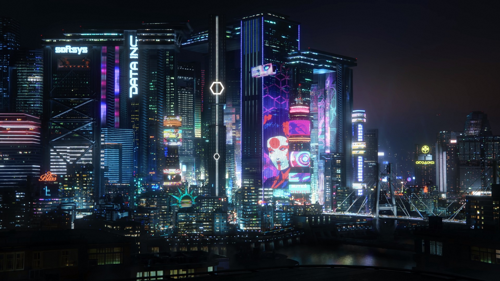 cyberpunk, город, ночь