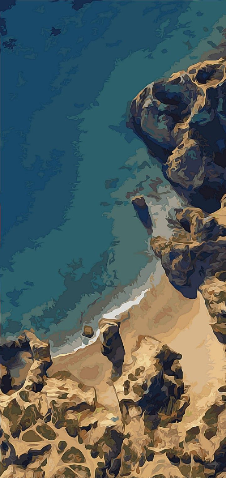 есть картина пляжа с камнями и водой